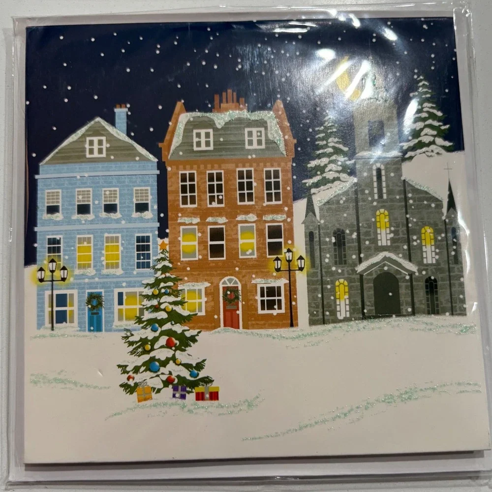 2 Vtg Christmas Pop Up Cards Village‎ Midnight Glow Holiday Winter Decor
